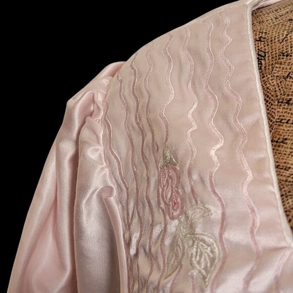 Vintage Pink Satin Nightgown With Embroidered Floral & Pearls Details Size M - Picture 10 of 16
